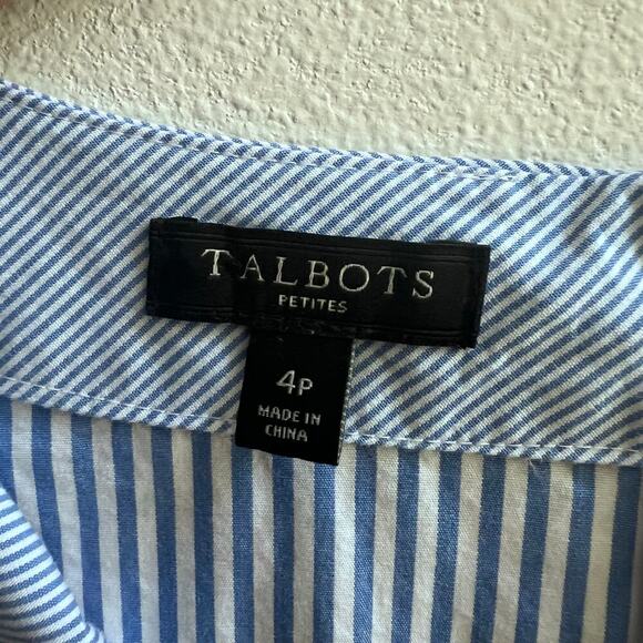 TALBOTS Cotton Blue and White Striped Flutter Sleeve Tie Waist Dress 4P Nautical - Picture 5 of 7